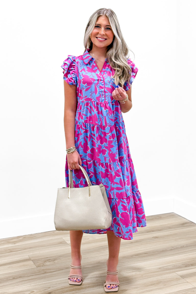 Special Times Collared Midi Dress - Orchid/Pink | Makk Fashions