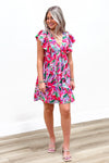 Spring Vibes Ruffle Printed Dress - Fuchsia Multi | Makk Fashions