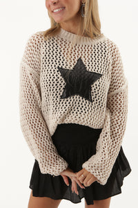 Star Of The Show Crochet Sweater - Oatmeal