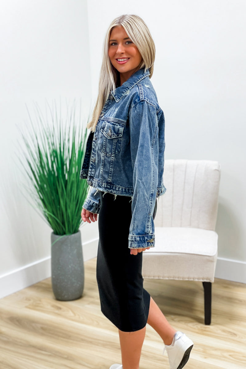 Start the Party Distressed Denim Jacket - Denim | Makk Fashions