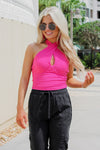 Staying On Trend Ribbed Criss Cross Halter Top - Fuchsia | Makk Fashions