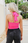 Staying On Trend Ribbed Criss Cross Halter Top - Fuchsia | Makk Fashions