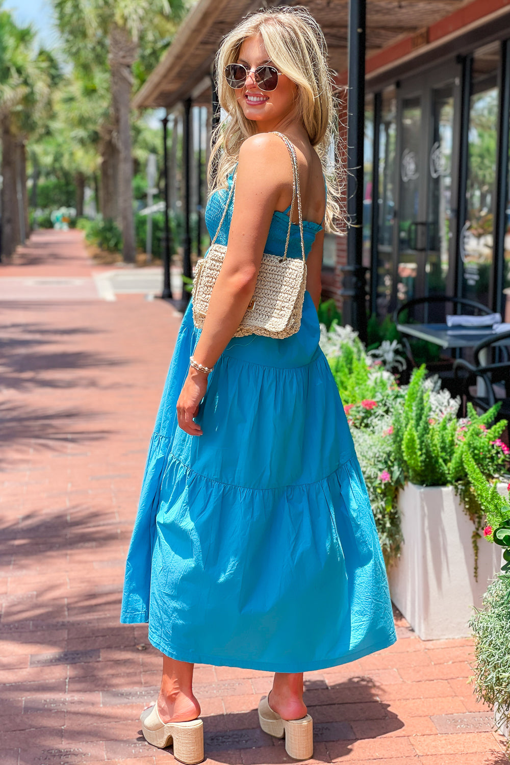 Summer Bliss Ruffle Tiered Midi Dress - Azure | Makk Fashions