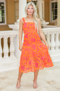 Summer Days Tiered Midi Dress - Orange | Makk Fashions