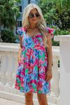 Summer Picnics Ruffled Babydoll Dress - Blue Mix | Makk Fashions