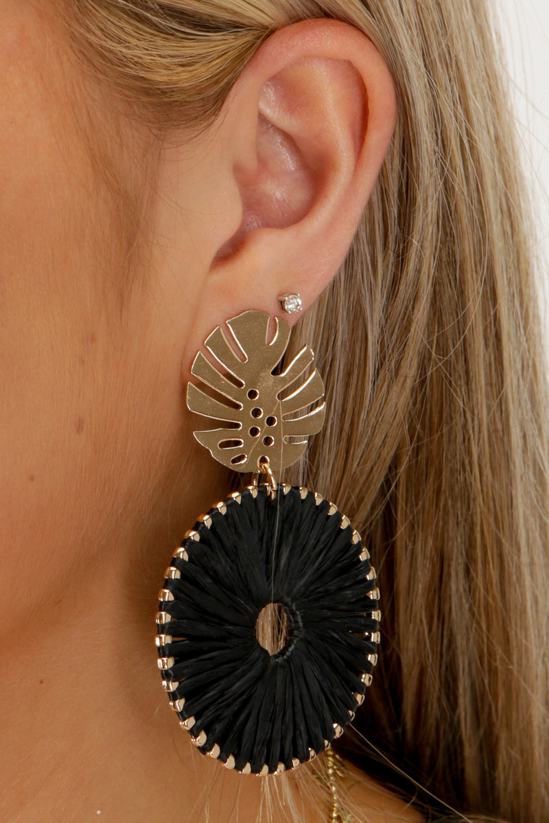 Summer Trends Raffia Leaf Earrings - Black | Makk Fashions