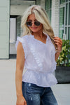 Summer Trips Sleeveless Ruffle Top - White | Makk Fashions