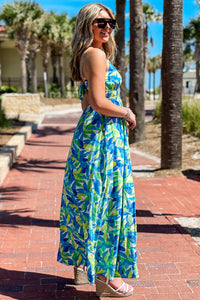 Summertime Fun Back Tie Maxi Dress - Blue Multi | Makk Fashions
