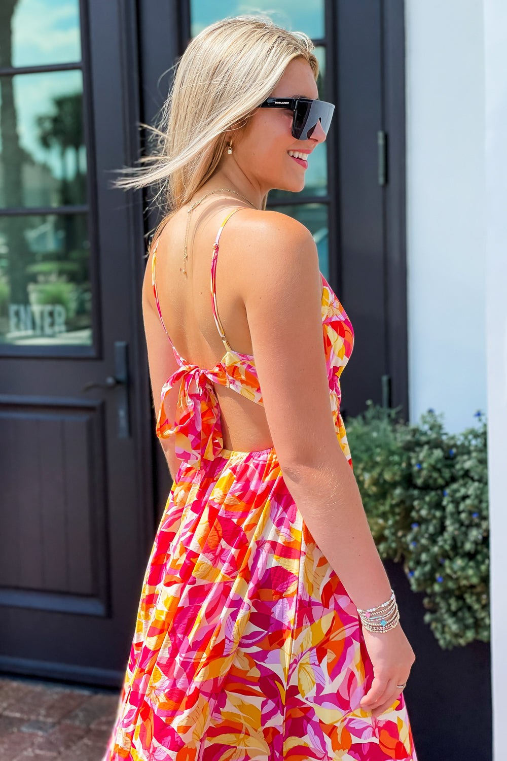 Summertime Fun Back Tie Maxi Dress - Pink Multi | Makk Fashions