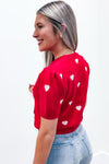 Sweeter Love Puff Sleeve Heart Sweater - Red | Makk Fashions