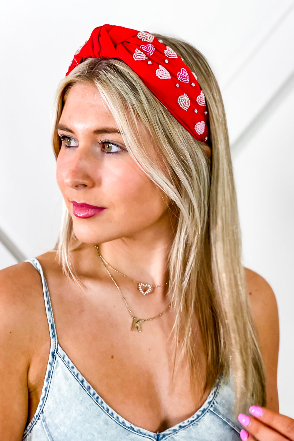 Sweetheart Beaded Headband - Red | Makk Fashions