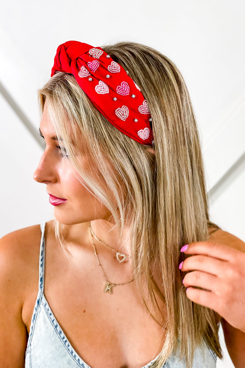 Sweetheart Beaded Headband - Red | Makk Fashions