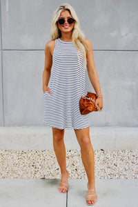 Take It Easy Ribbed Sleeveless Dress - White/Black | Makk Fashions