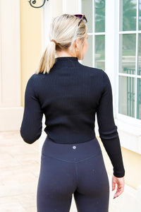 Take a Chance High Neck Cropped Sweater Top - Black | Makk Fashions