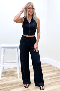 Taking Chances Textured Wide Leg Pants - Black