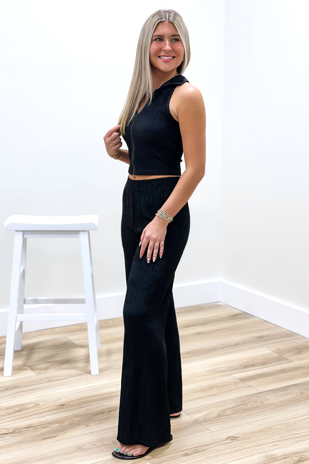 Taking Chances Textured Wide Leg Pants - Black