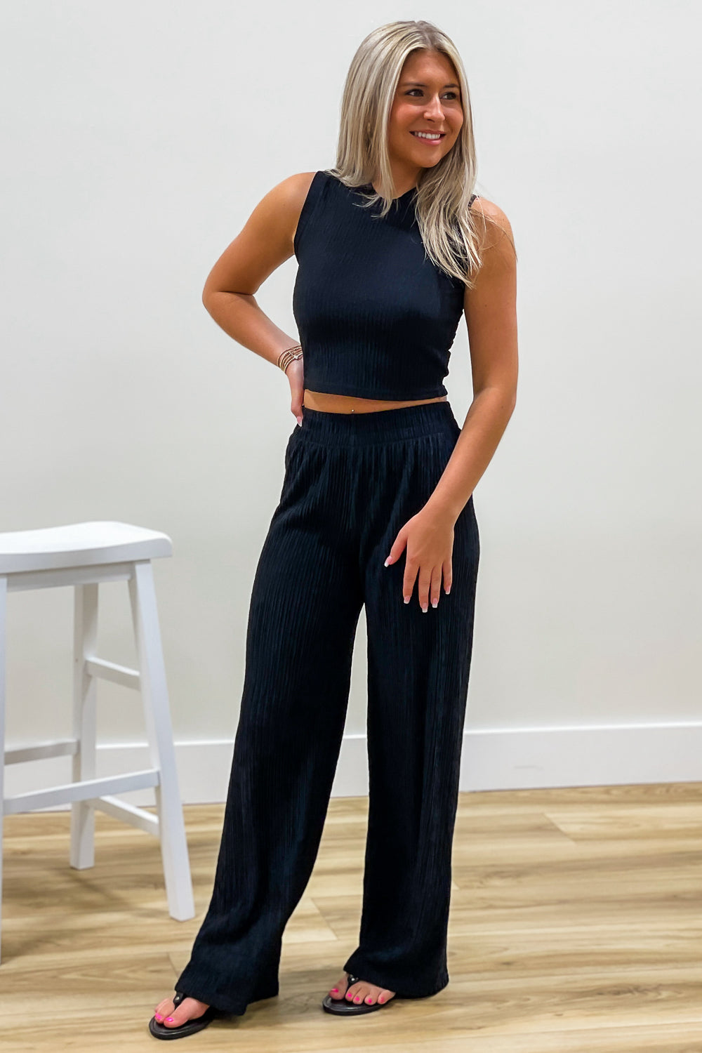 Talk Of The Town Textured Crop Top - Black