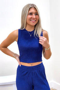 Talk Of The Town Textured Crop Top - Blue