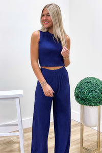 Talk Of The Town Textured Crop Top - Blue