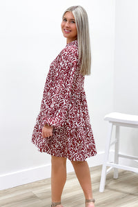 Tell The Truth Printed Tiered Dress - Wine | Makk Fashions