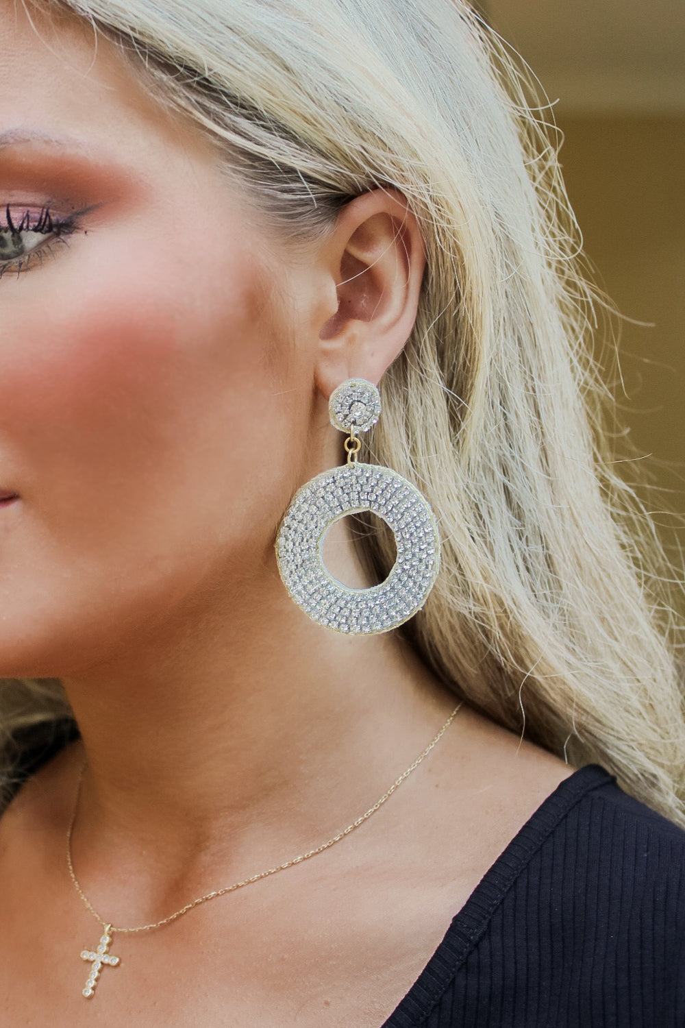 The Carrie Rhinestone Circle Earrings - Clear | Makk Fashions
