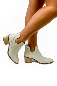 The Emily Block Heel Ankle Booties - Cream | Makk Fashions