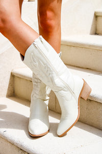 The Faith Tall Western Boots - Cream | Makk Fashions