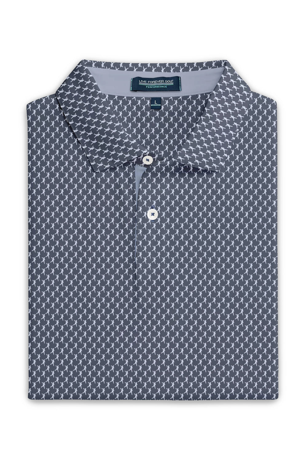 Live Forever Golf: The Full Send Ringer Performance Golf Polo - Navy & Sky | Makk Fashions