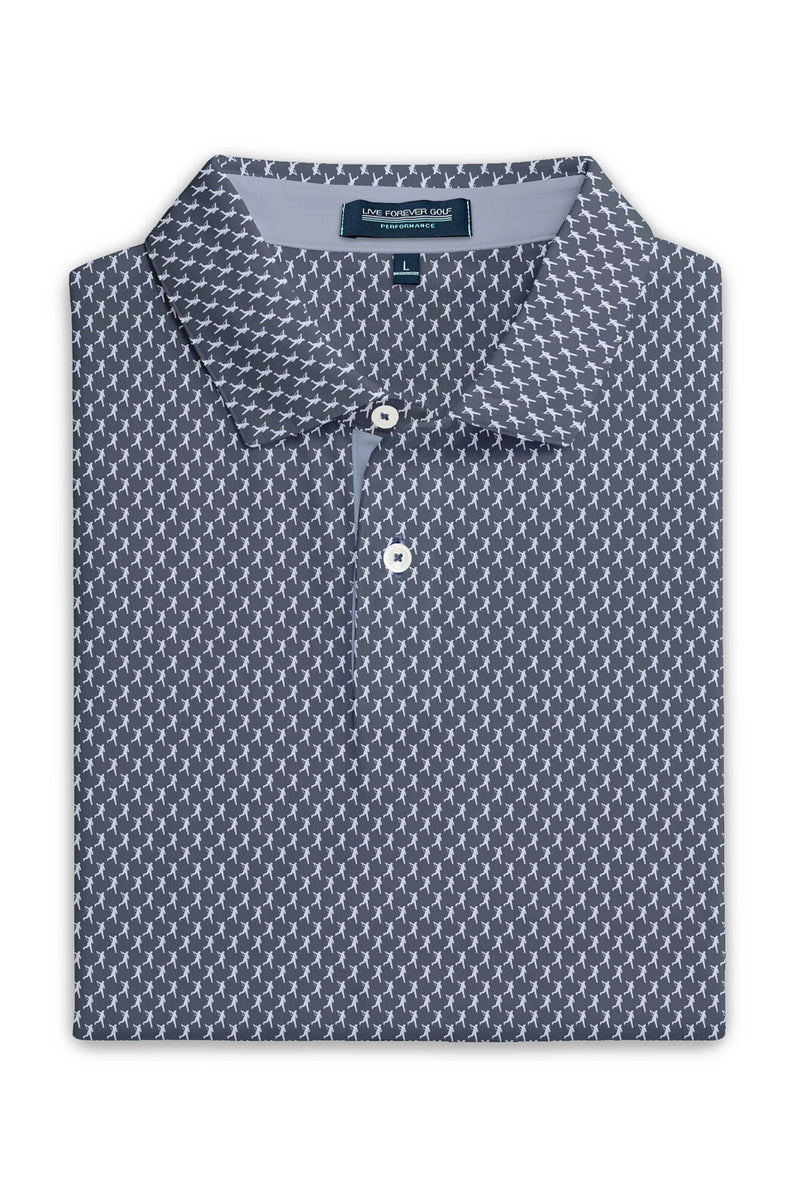 Live Forever Golf: The Full Send Ringer Performance Golf Polo - Navy & Sky | Makk Fashions