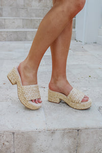 The Isla Raffia Platform Heel Slide Sandal - Natural | Makk Fashions
