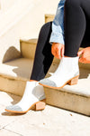 The Jesse Rhinestone Block Heel Ankle Bootie - White | Makk Fashions