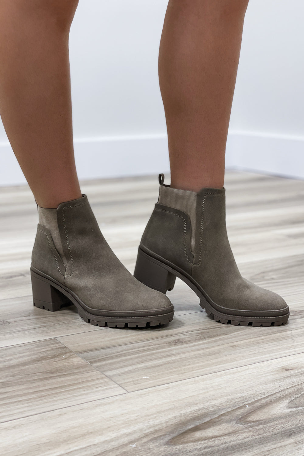 The Laurel Suede Ankle Booties Light Taupe Makk Fashions