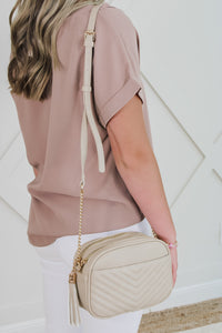 The Mia Double Zippered Crossbody Bag - Beige | Makk Fashions
