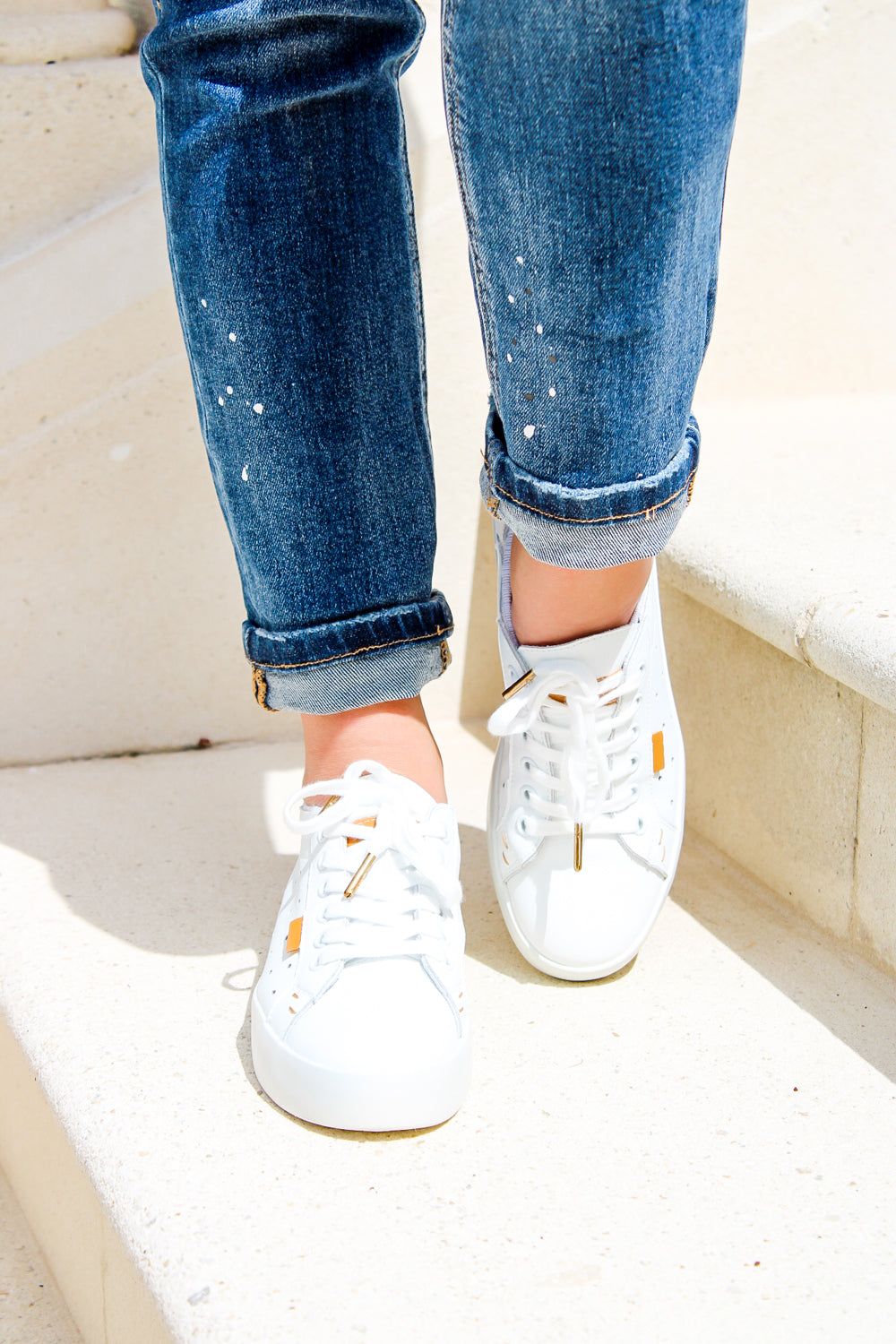 The Taylor Lace-Up Front Sneakers - White | Makk Fashions