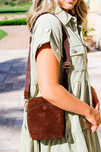 The Zoe Mini Suede Crossbody Bag - Brown | Makk Fashions