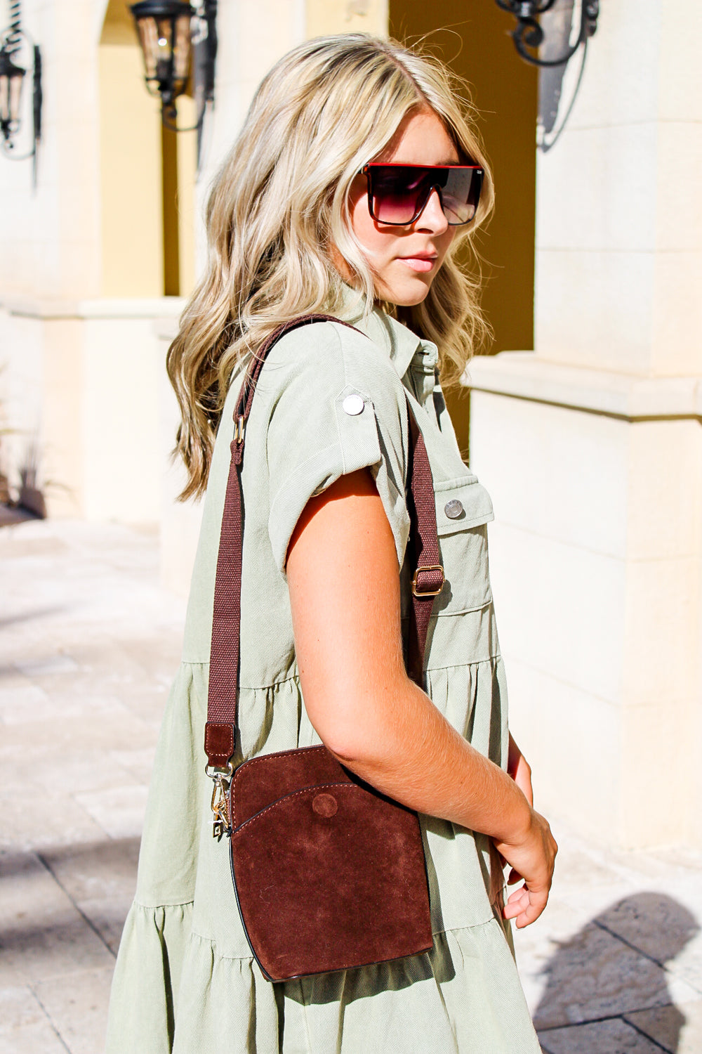 The Zoe Mini Suede Crossbody Bag - Brown | Makk Fashions