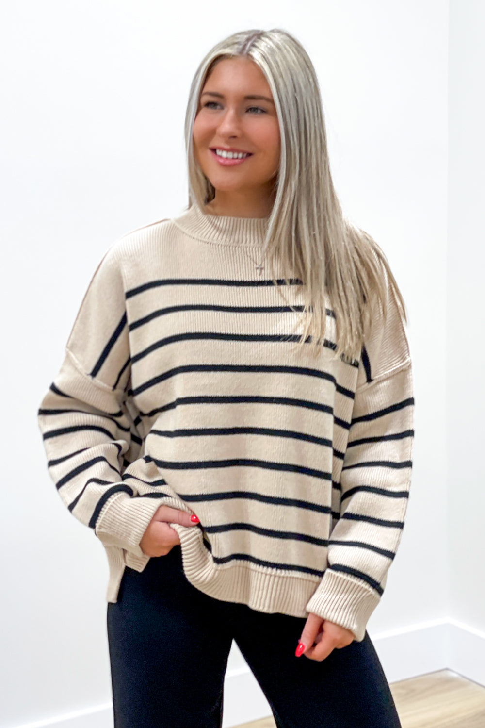 Thoughts Of You Striped Sweater - Taupe/Black | Makk Fashions