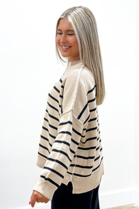 Thoughts Of You Striped Sweater - Taupe/Black | Makk Fashions