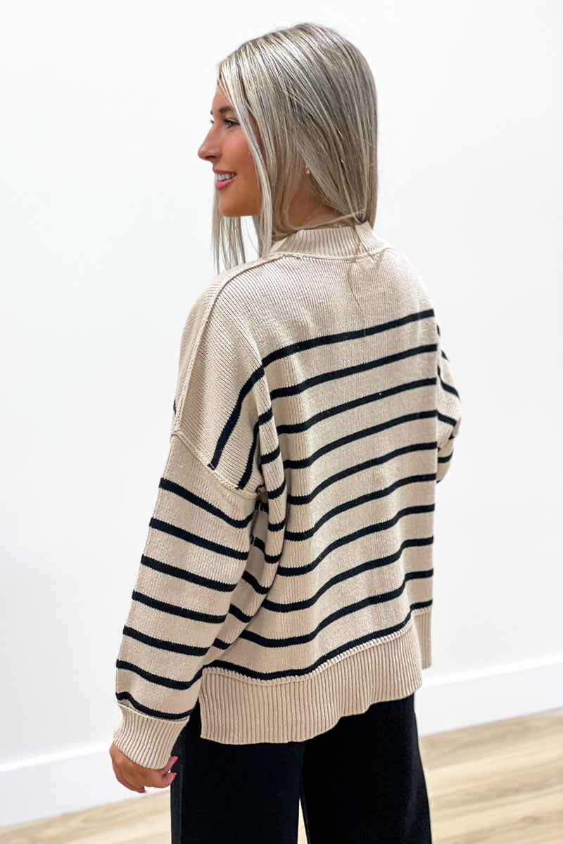 Thoughts Of You Striped Sweater - Taupe/Black | Makk Fashions