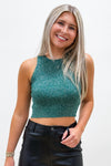 Time To Sparkle Cropped Tank Top - Hunter Green | Makk Fashions