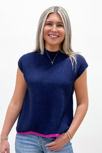 To The Point Contrast Hem Sweater - Navy | Makk Fashions