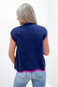 To The Point Contrast Hem Sweater - Navy | Makk Fashions