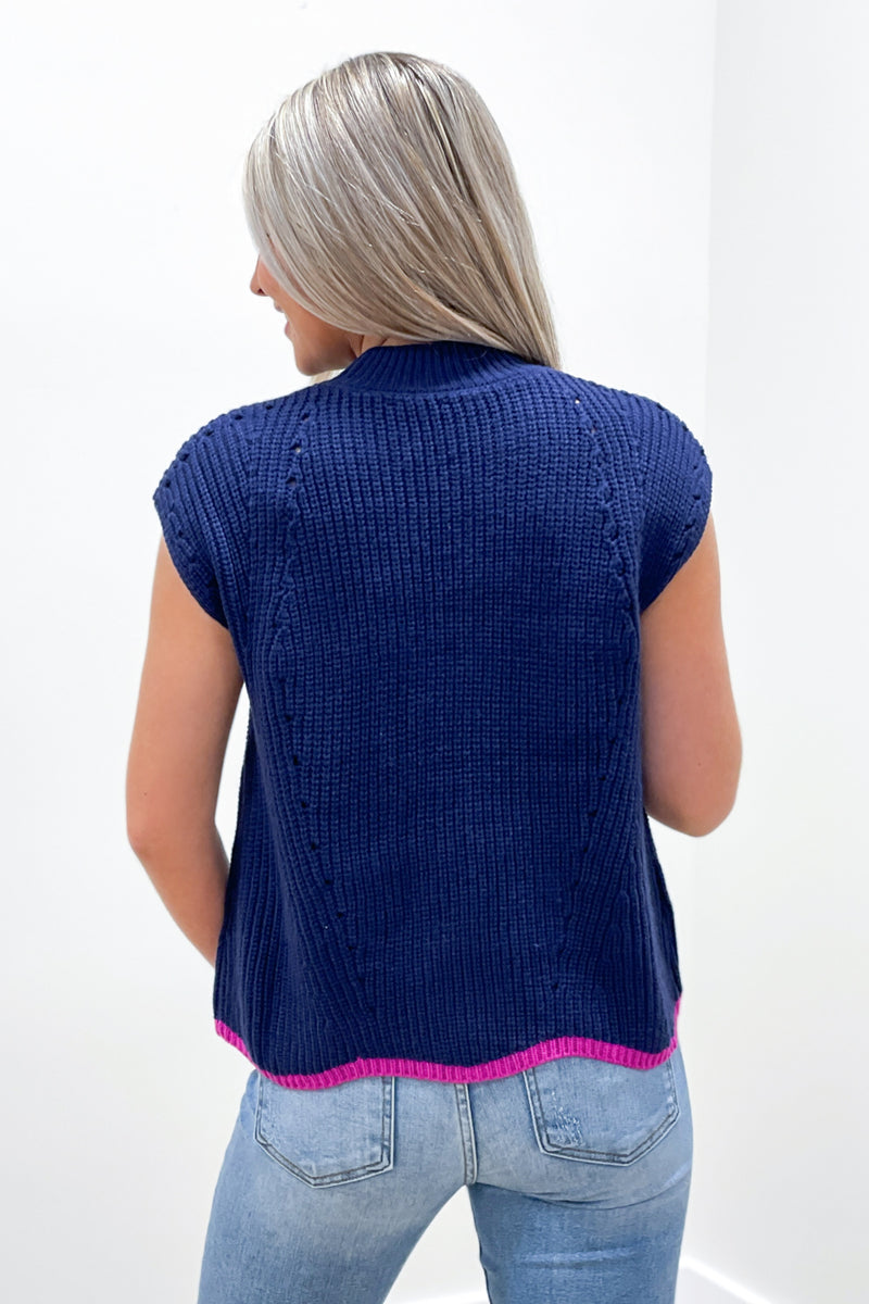 To The Point Contrast Hem Sweater - Navy | Makk Fashions