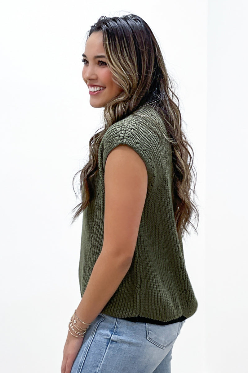 To The Point Contrast Hem Sweater - Olive | Makk Fashions