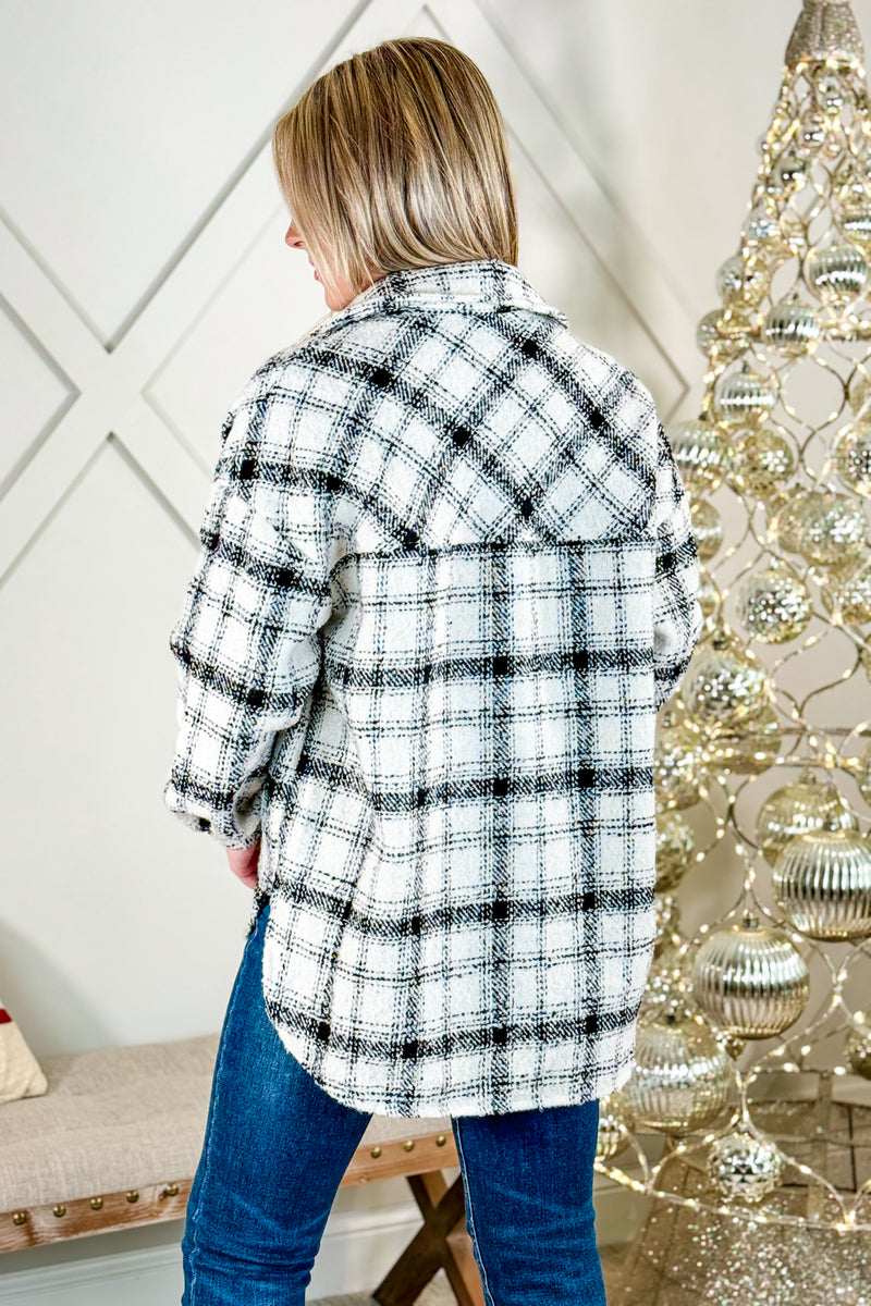Trend Setter Button Down Plaid Shacket - Cream/Black | Makk Fashions