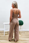 Trendy Days Linen Lace Cut-Out Jumpsuit - Latte | Makk Fashions