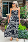 Tropical Evening Ruffle Maxi Dress - Black/White | Makk Fashions