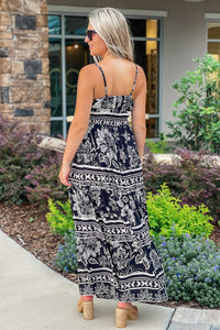 Tropical Evening Ruffle Maxi Dress - Black/White | Makk Fashions