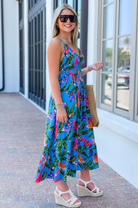 Tropical Fun Times Midi Dress - Blue Multi | Makk Fashions