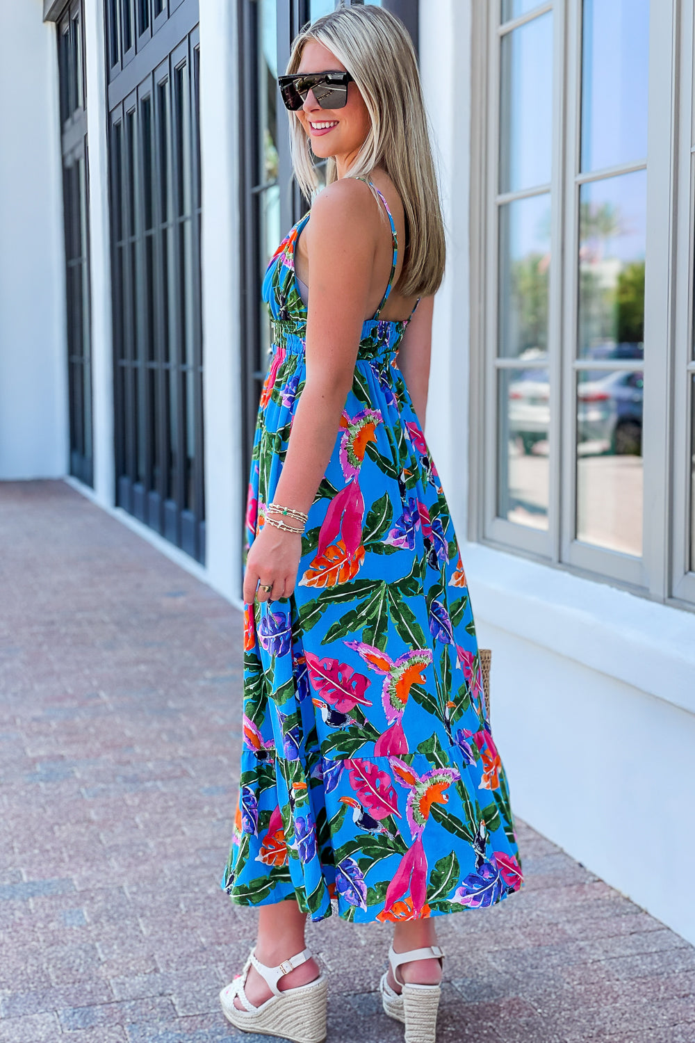 Tropical Fun Times Midi Dress - Blue Multi | Makk Fashions